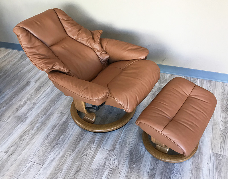 Stressless Live Paloma Copper Leather Recliner and Ottoman