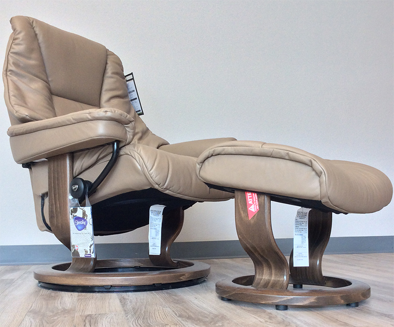 Stressless Live Paloma Funghi Leather Recliner and Ottoman