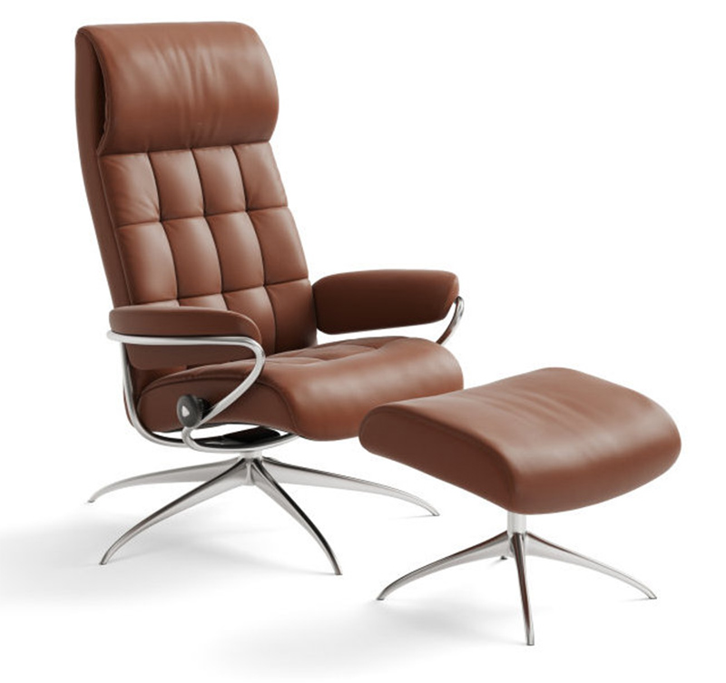Stressless London High Back Recliner Chair and Ottoman in Paloma Copper Leather