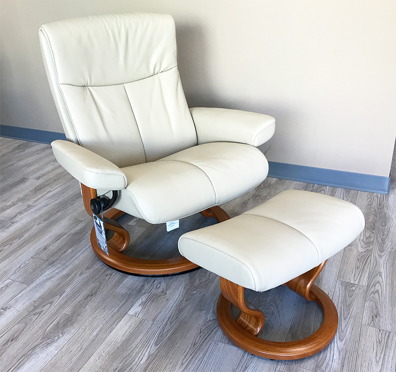 Stressless Peace Paloma Beige Leather Recliner and Ottoman