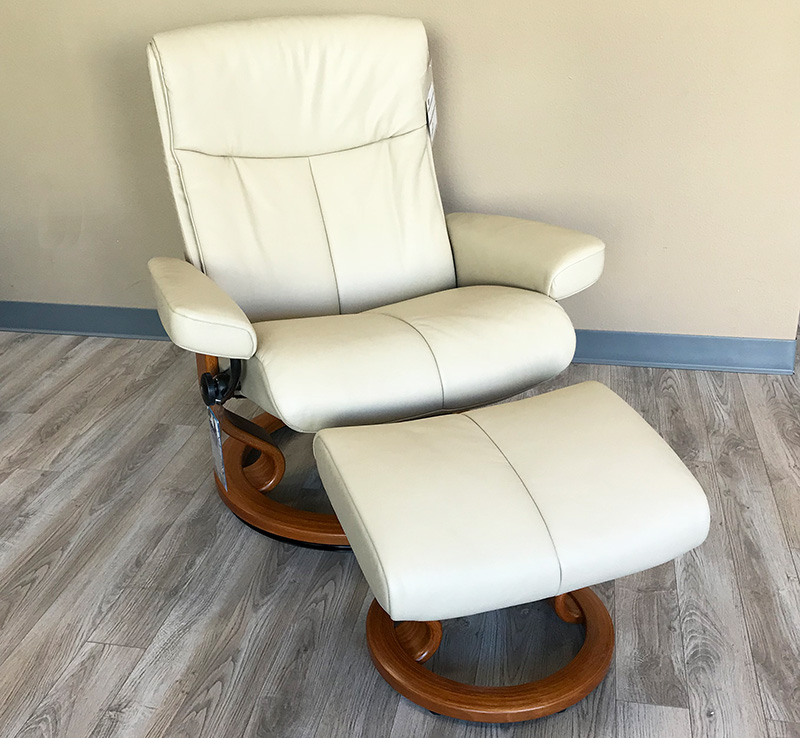 Stressless Peace Paloma Beige Leather Recliner and Ottoman by Ekornes