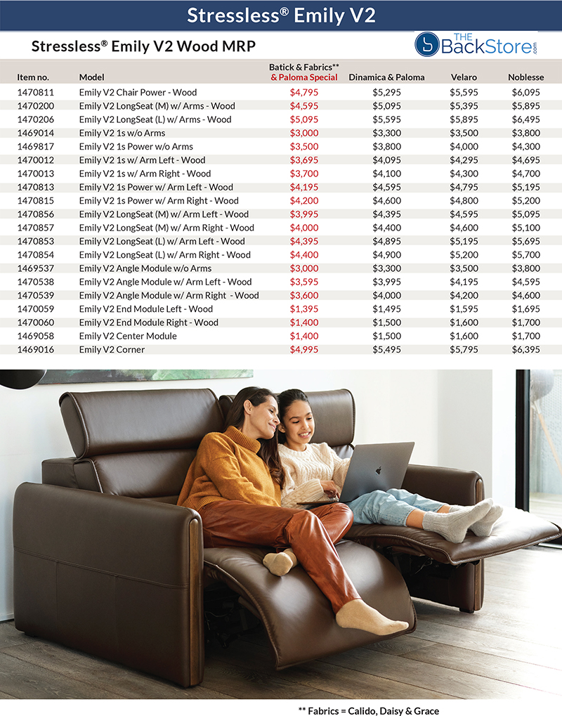 Stressless Emily V2 Wood Arm Sofa Loveseat and chair