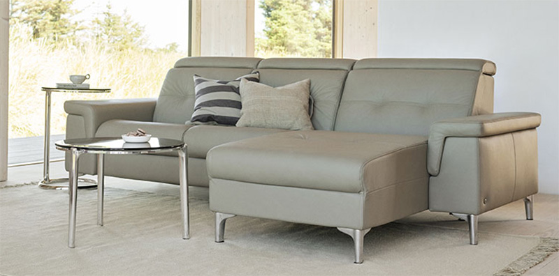 Stressless Anna Upholstered Mushroom Leather Sofa, Loveseat and Sectional measurements by Ekornes