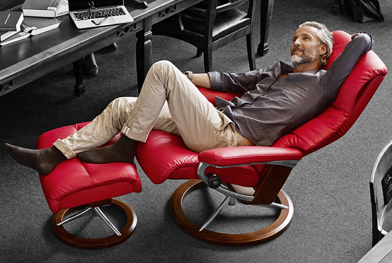 Stressless View Medium Leather Recliner Chair and Ottoman by Ekornes