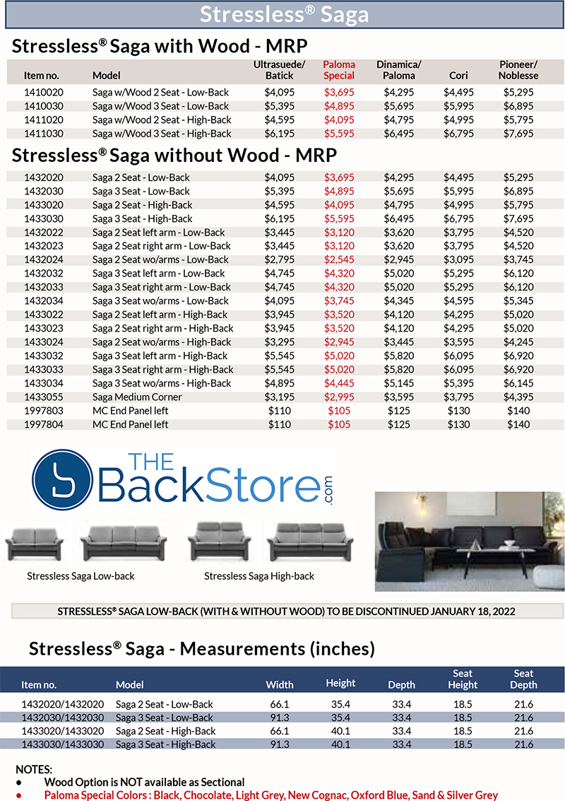 Stressless Saga Leather Sofa Loveseat by Ekornes