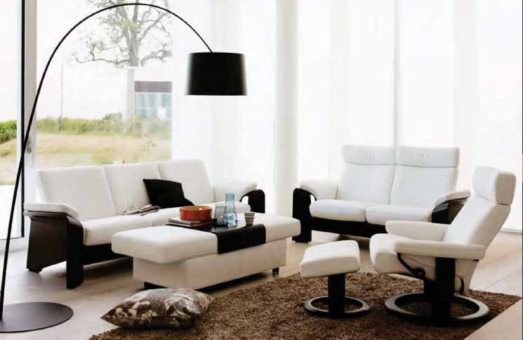 Stressless Batick Snow Leather Color Pegasus Sofa and Orion Recliner